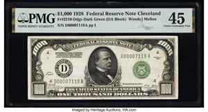 image for: Fr. 2210-D $1,000 1928 Federal Reserve Note. PMG Choice Extremely Fine 45....