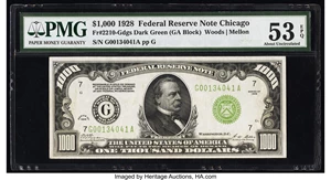image for: Fr. 2210-G $1,000 1928 Federal Reserve Note. PMG About Uncirculated 53 EPQ....