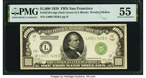 image for: Fr. 2210-L $1,000 1928 Federal Reserve Note. PMG About Uncirculated 55....