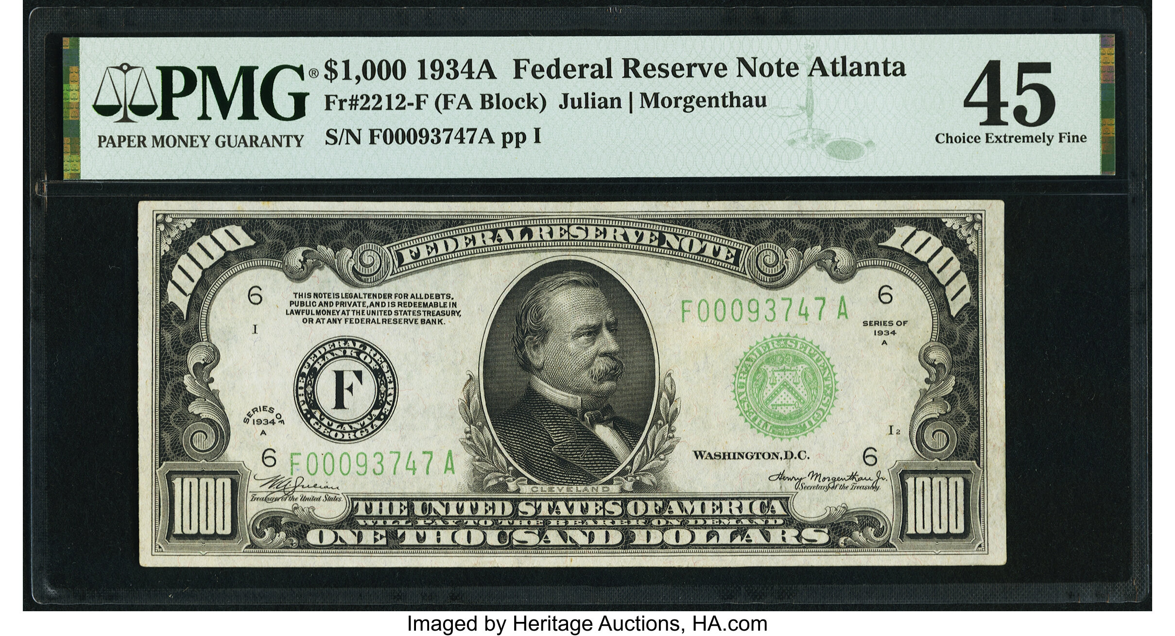 image for: Fr. 2212-F $1,000 1934A Federal Reserve Note. PMG Choice Extremely Fine 45....