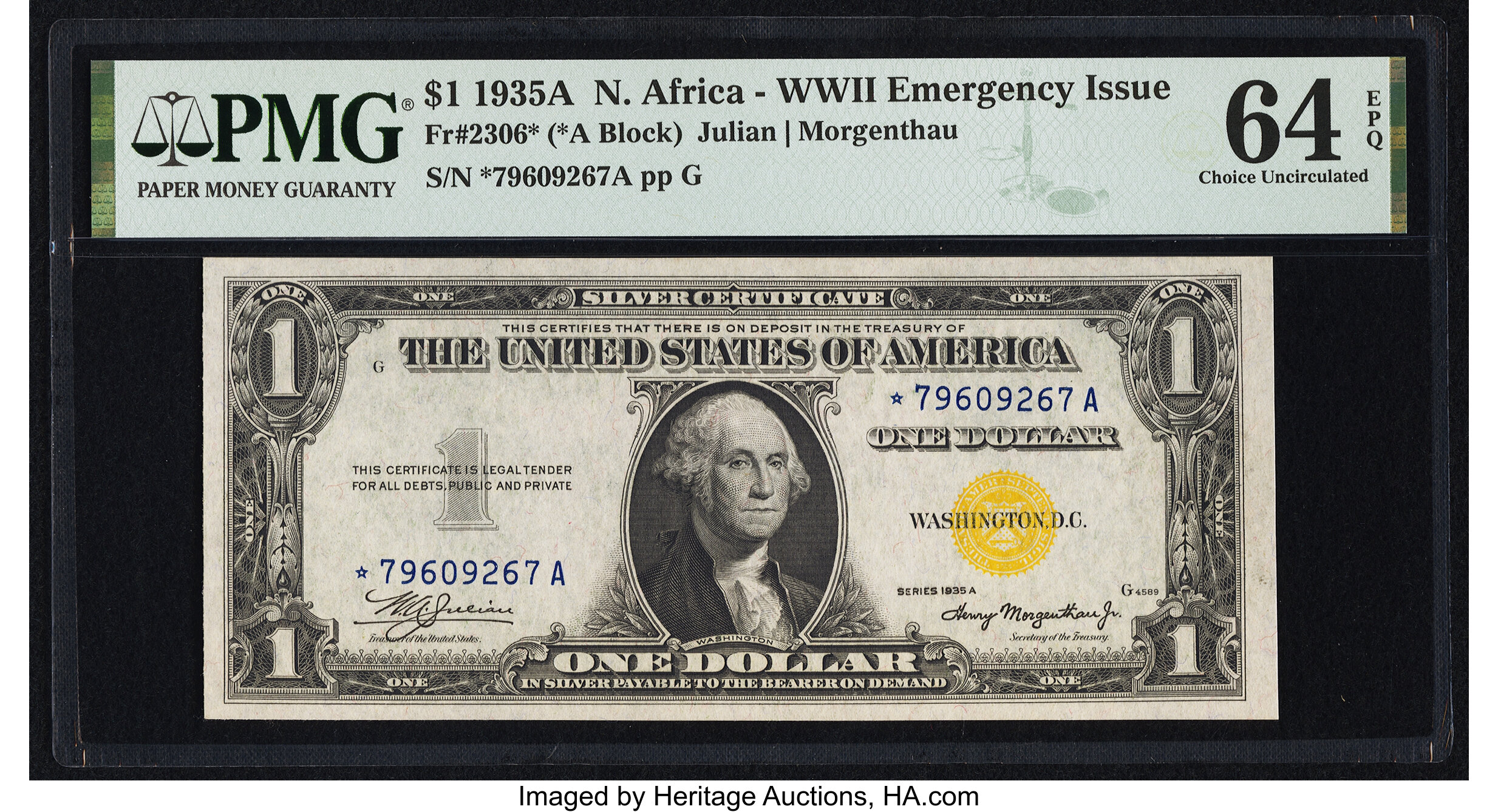 image for: Fr. 2306* $1 1935A North Africa Silver Certificate Star. PMG Choice Uncirculated 64 EPQ....