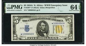 image for: Fr. 2307* $5 1934A North Africa Silver Certificate Star. PMG Choice Uncirculated 64 EPQ....
