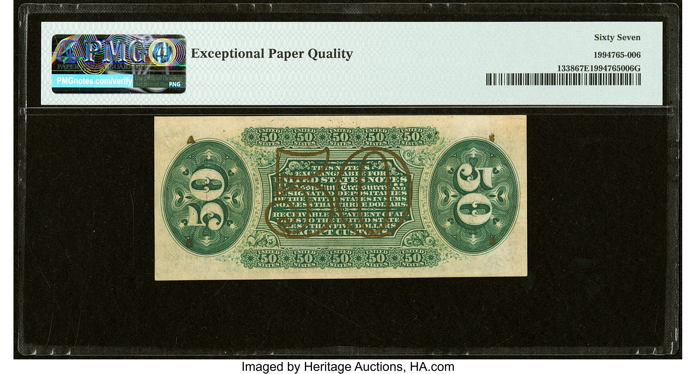 image for: Fr. 1338 50¢ Third Issue Spinner PMG Superb Gem Unc 67 EPQ....