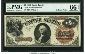 image for: Fr. 28 $1 1880 Legal Tender PMG Gem Uncirculated 66 EPQ....
