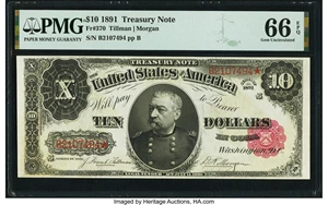 image for: Fr. 370 $10 1891 Treasury Note PMG Gem Uncirculated 66 EPQ....