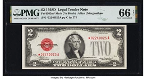 image for: Fr. 1505* $2 1928D Mule Legal Tender Star Note. PMG Gem Uncirculated 66 EPQ....