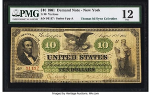 image for: Fr. 6 $10 1861 Demand Note PMG Fine 12....