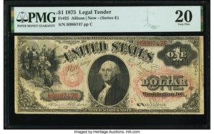 image for: Fr. 25 $1 1875 Legal Tender PMG Very Fine 20....