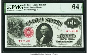 image for: Fr. 36* $1 1917 Legal Tender Star PMG Choice Uncirculated 64 EPQ....