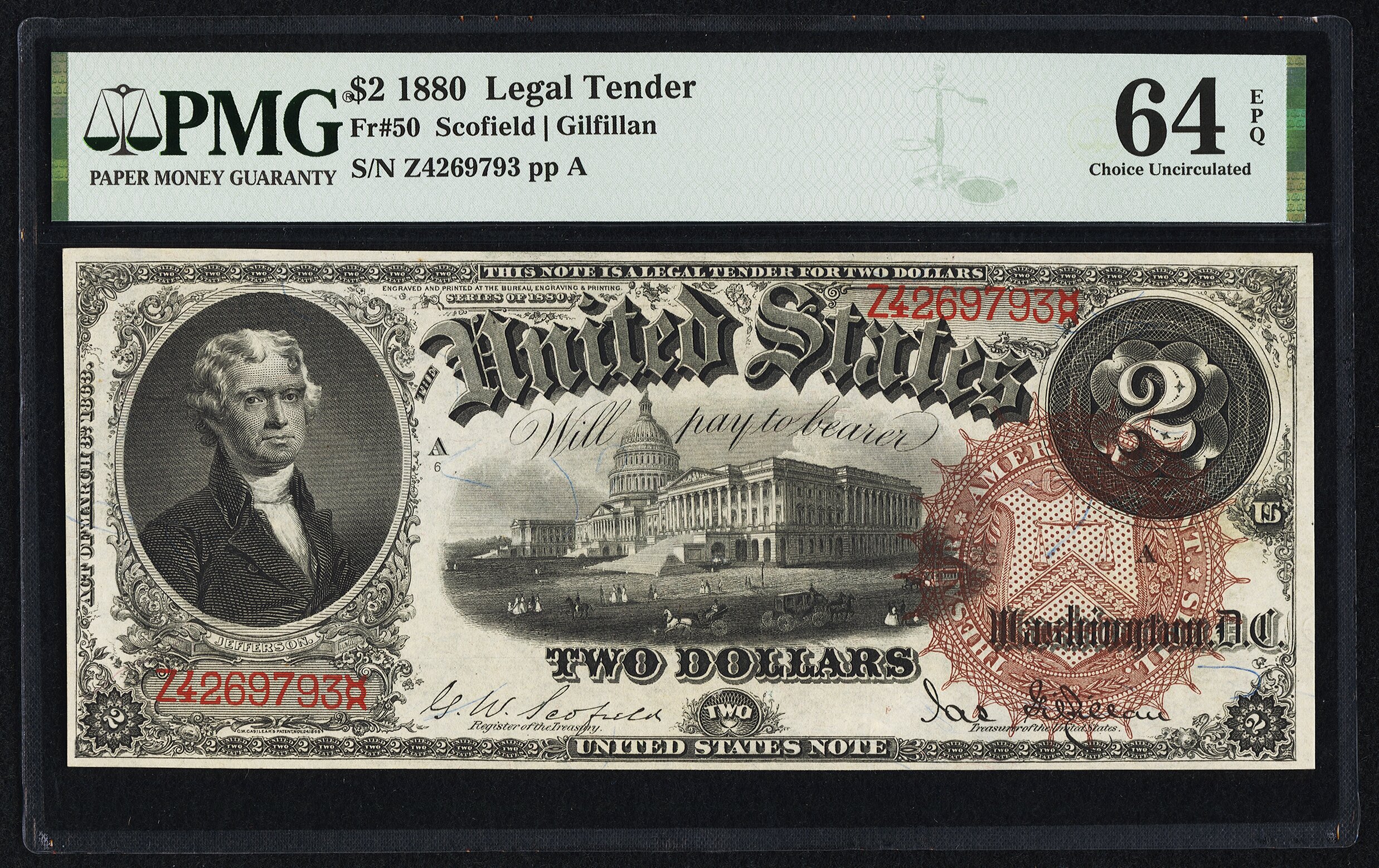 image for: Fr. 50 $2 1880 Legal Tender PMG Choice Uncirculated 64 EPQ....