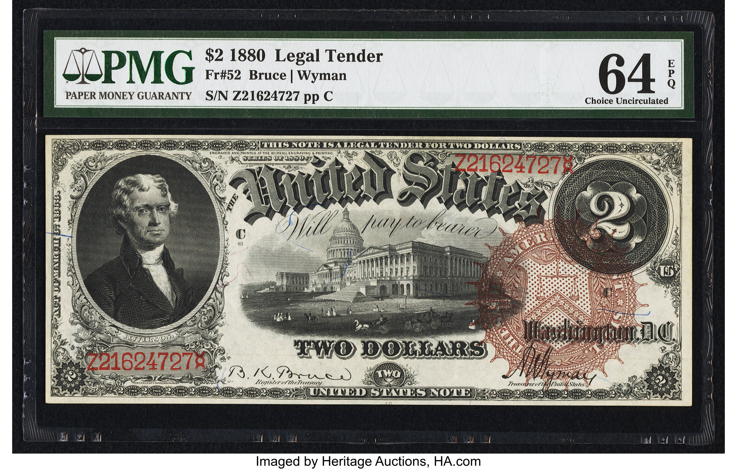 image for: Fr. 52 $2 1880 Legal Tender PMG Choice Uncirculated 64 EPQ....