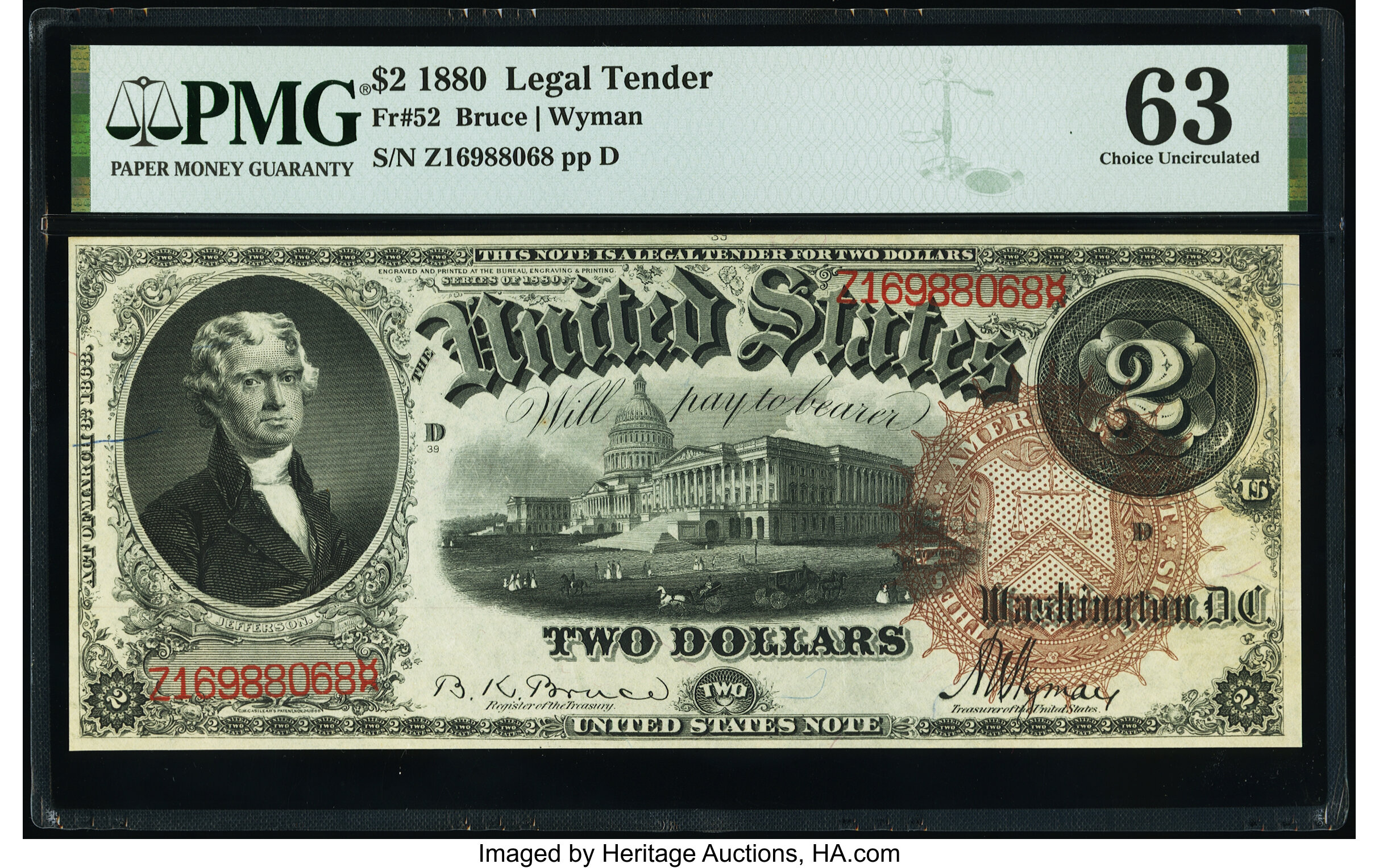 image for: Fr. 52 $2 1880 Legal Tender PMG Choice Uncirculated 63....