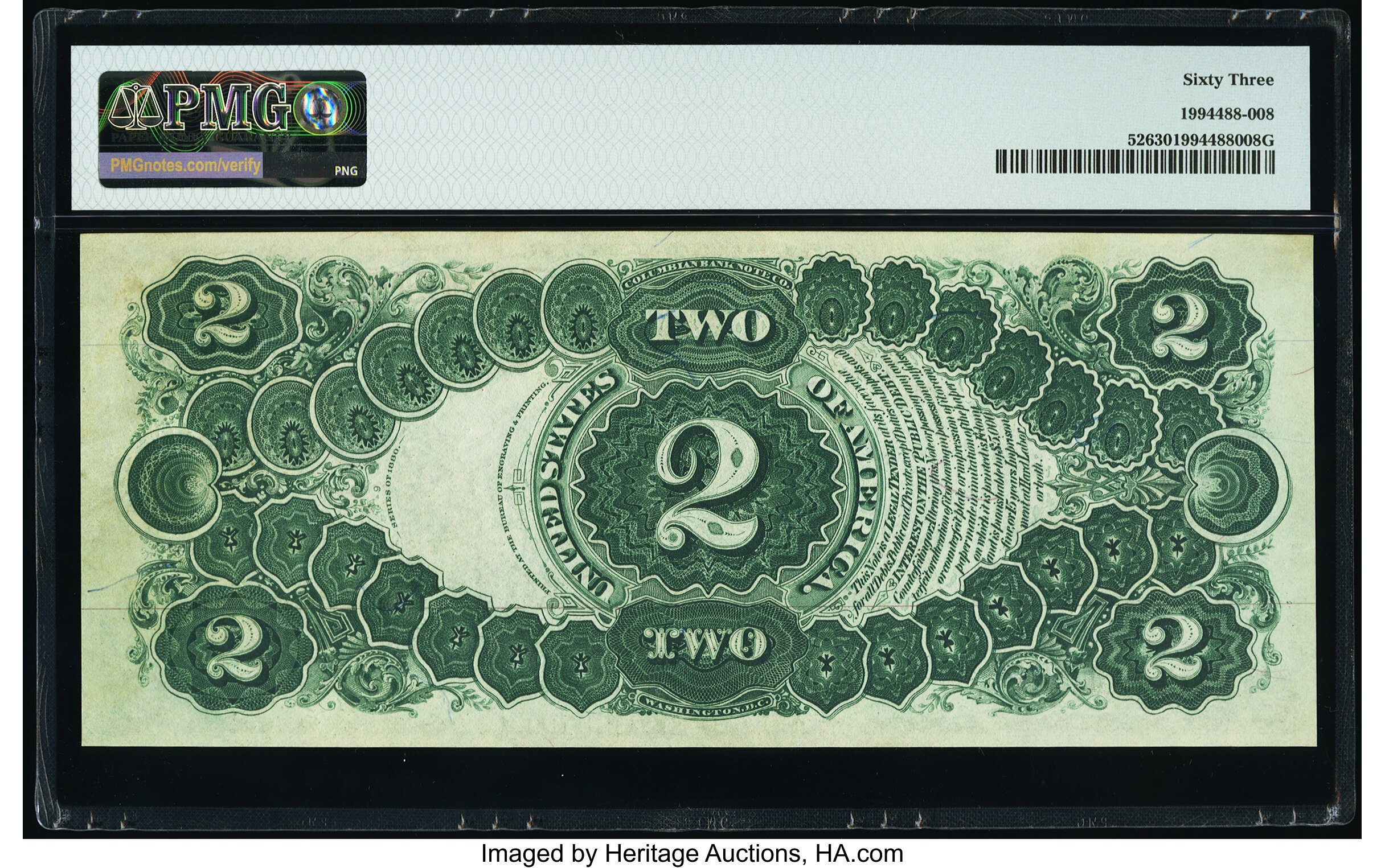 image for: Fr. 52 $2 1880 Legal Tender PMG Choice Uncirculated 63....