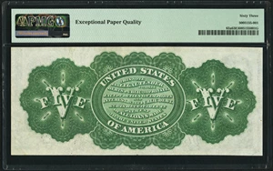 image for: Fr. 63a $5 1863 Legal Tender PMG Choice Uncirculated 63 EPQ....