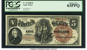 image for: Fr. 70 $5 1880 Legal Tender PCGS Choice New 63PPQ....
