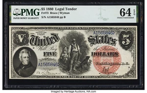 image for: Fr. 73 $5 1880 Legal Tender PMG Choice Uncirculated 64 EPQ....