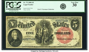 image for: Fr. 75 $5 1880 Legal Tender PCGS Very Fine 30....
