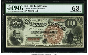 image for: Fr. 100 $10 1880 Legal Tender PMG Choice Uncirculated 63....