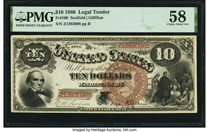 image for: Fr. 100 $10 1880 Legal Tender PMG Choice About Unc 58....