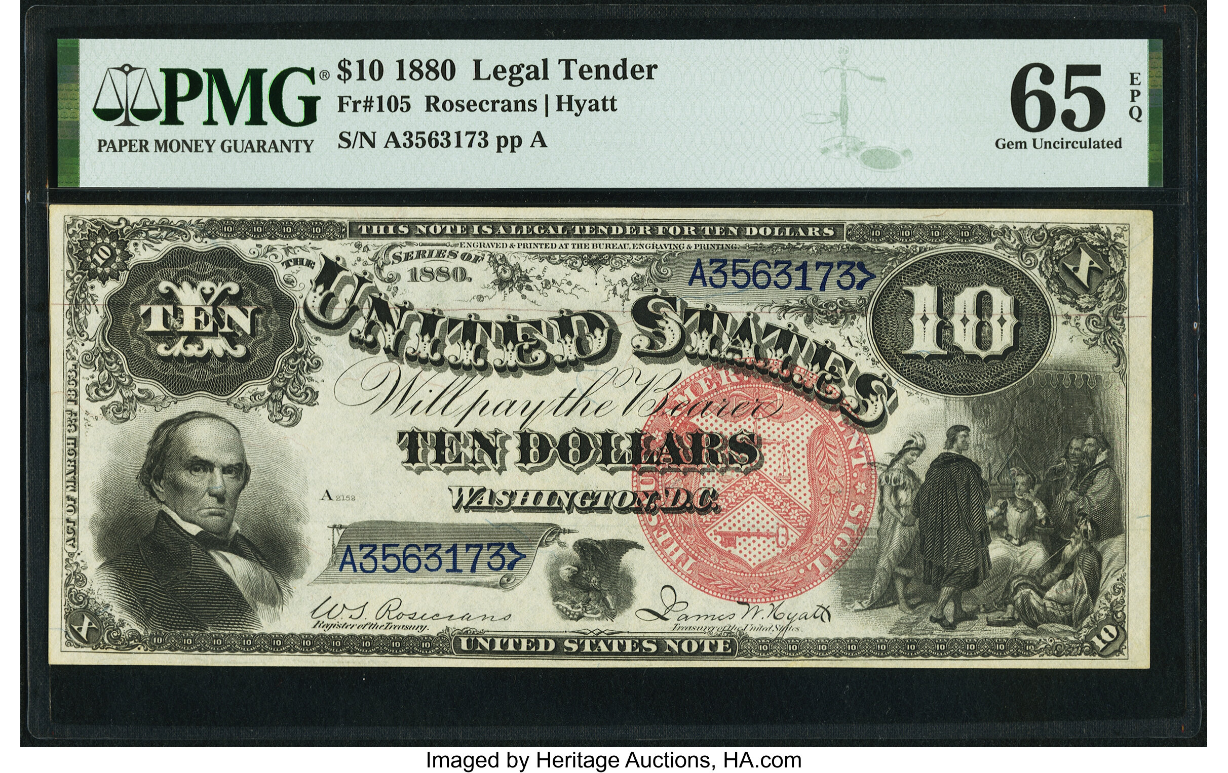image for: Fr. 105 $10 1880 Legal Tender PMG Gem Uncirculated 65 EPQ....
