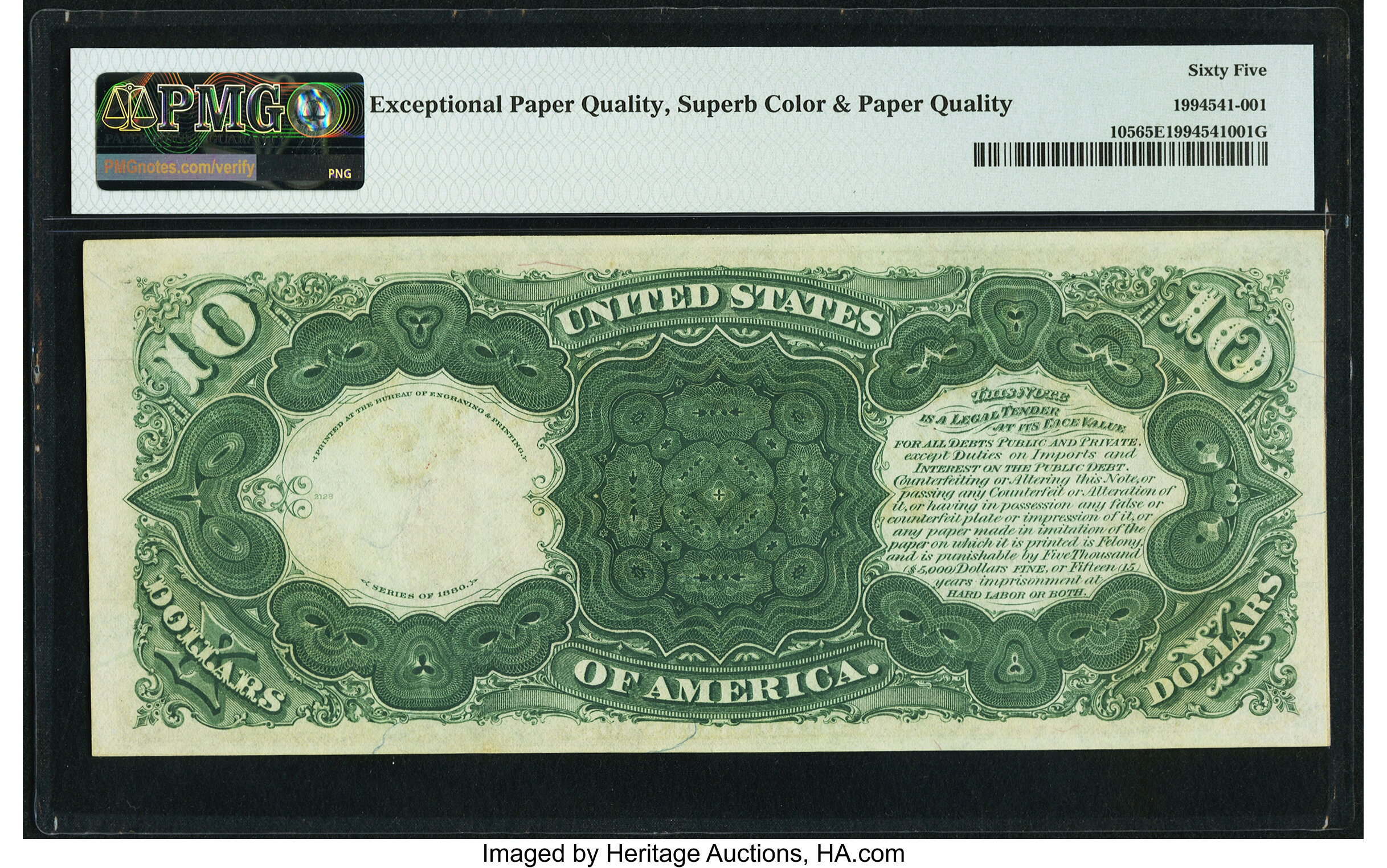 image for: Fr. 105 $10 1880 Legal Tender PMG Gem Uncirculated 65 EPQ....