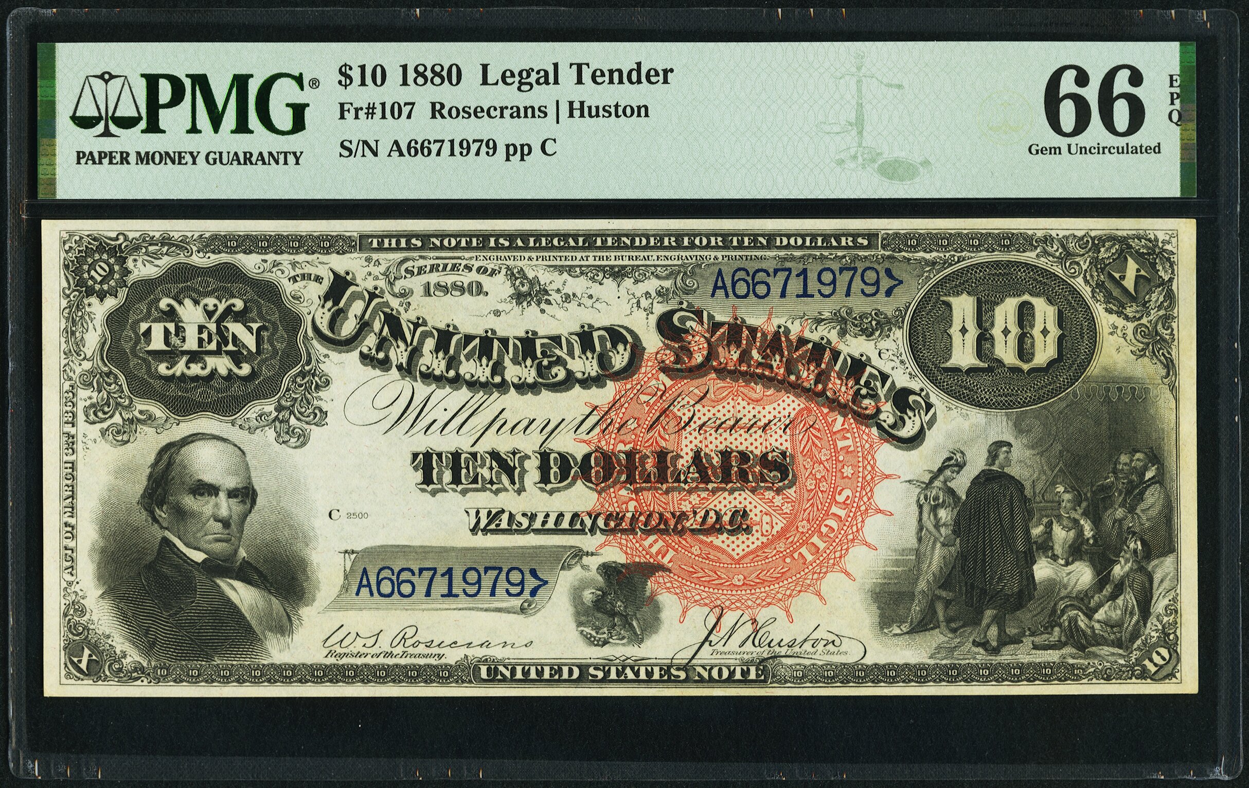 image for: Fr. 107 $10 1880 Legal Tender PMG Gem Uncirculated 66 EPQ....