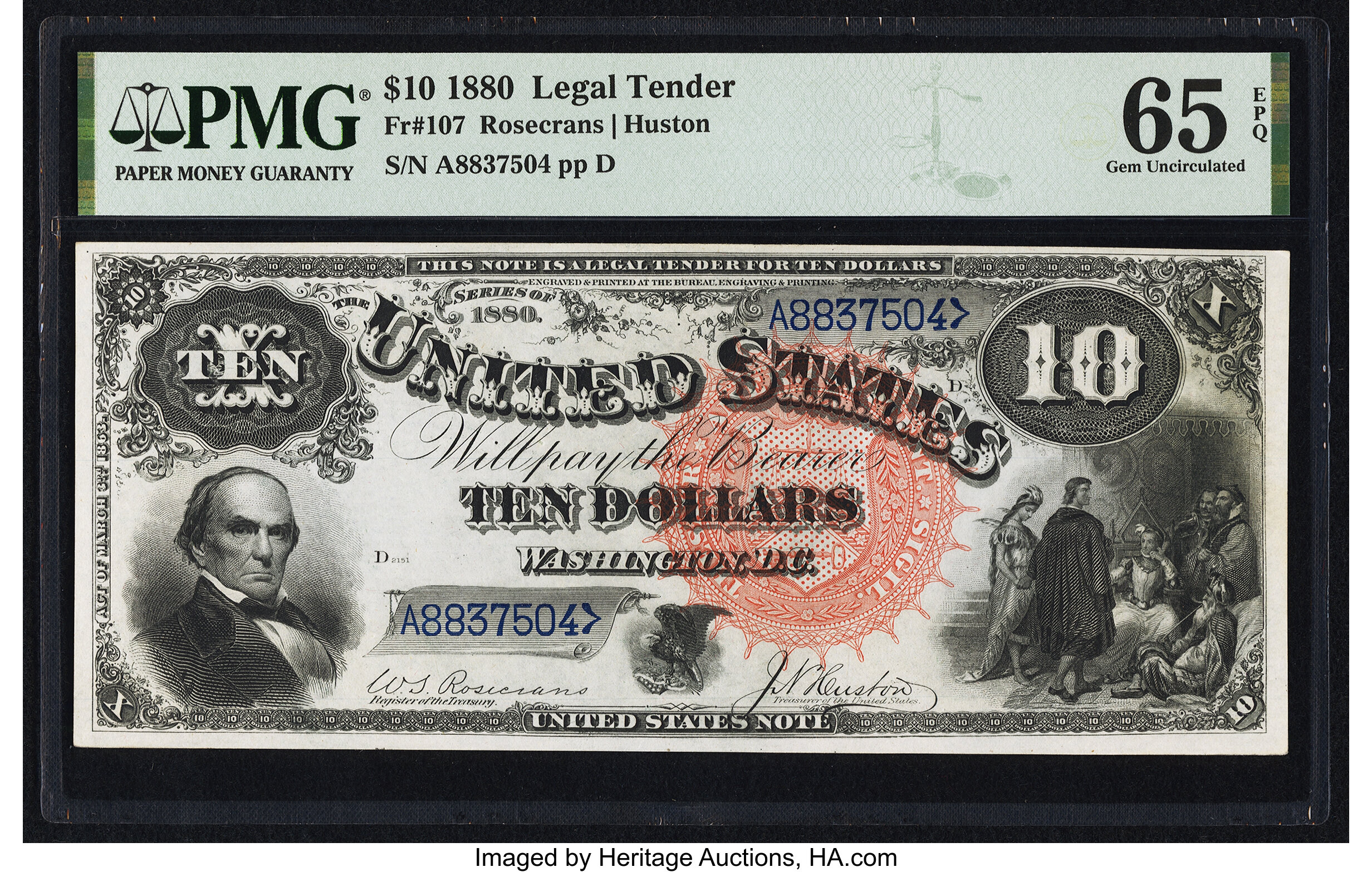 image for: Fr. 107 $10 1880 Legal Tender PMG Gem Uncirculated 65 EPQ....