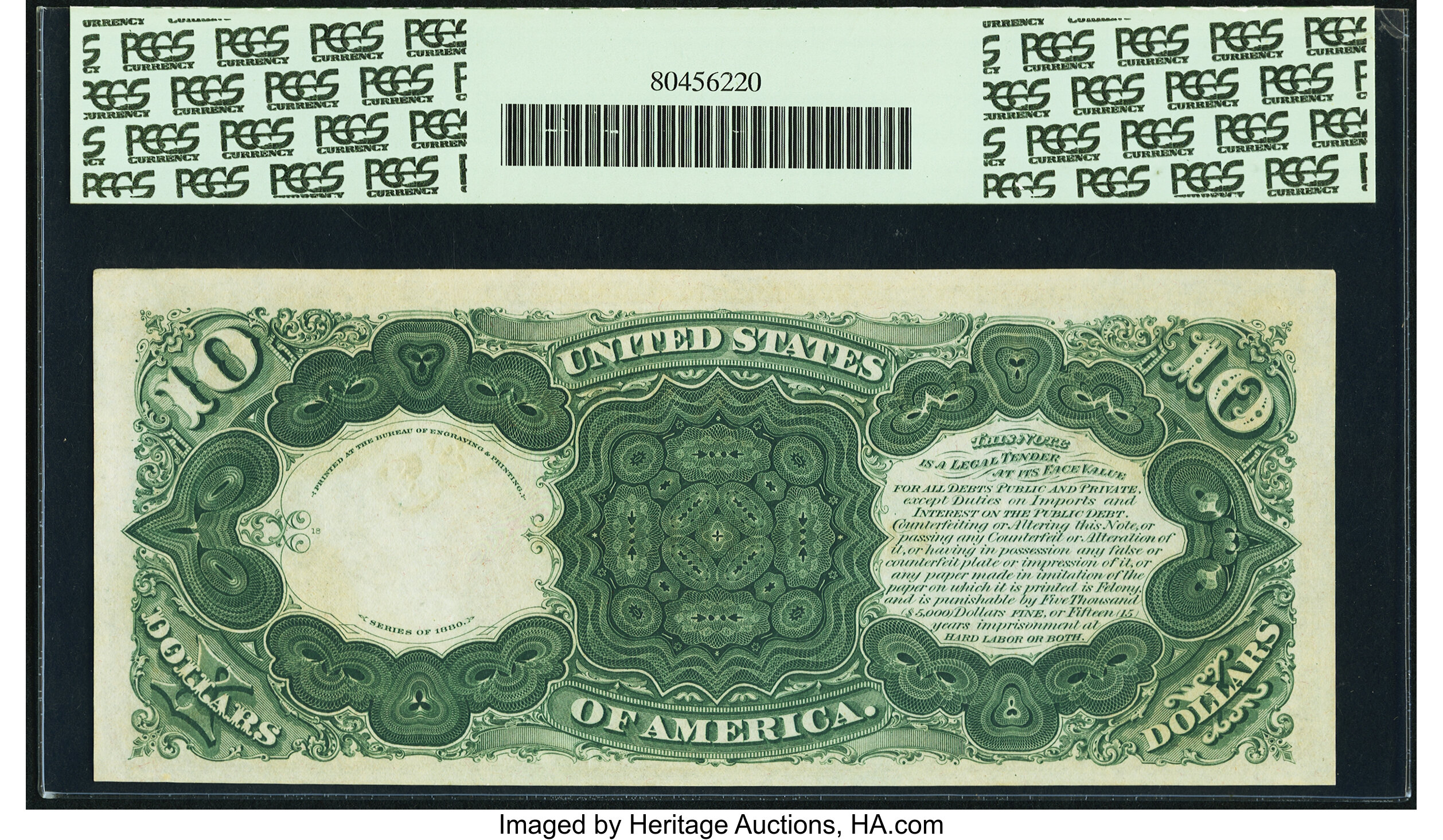 image for: Fr. 107 $10 1880 Legal Tender PCGS Choice About New 58PPQ....