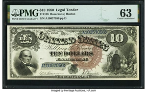 image for: Fr. 108 $10 1880 Legal Tender PMG Choice Uncirculated 63....