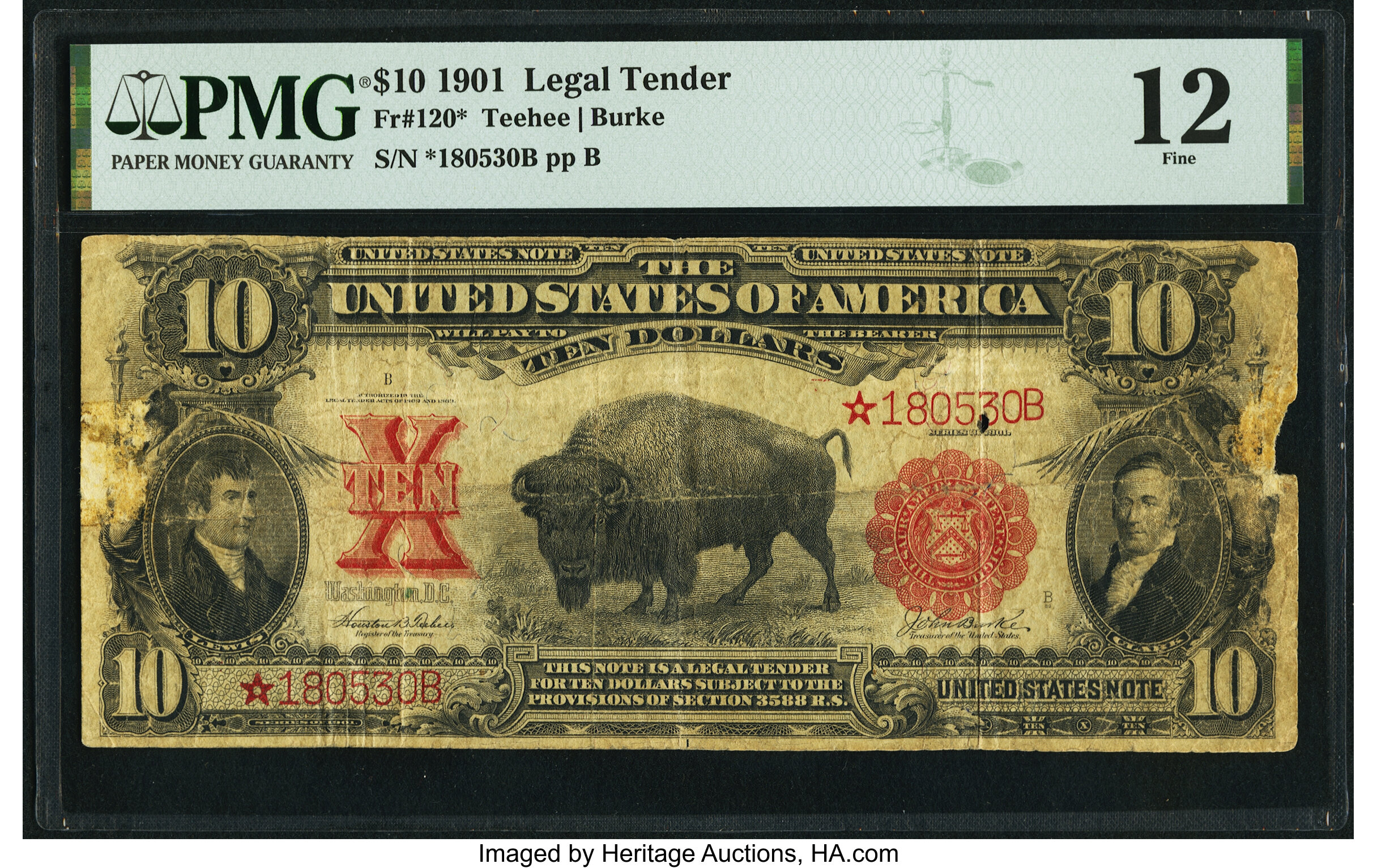 image for: Fr. 120* $10 1901 Legal Tender Star PMG Fine 12....