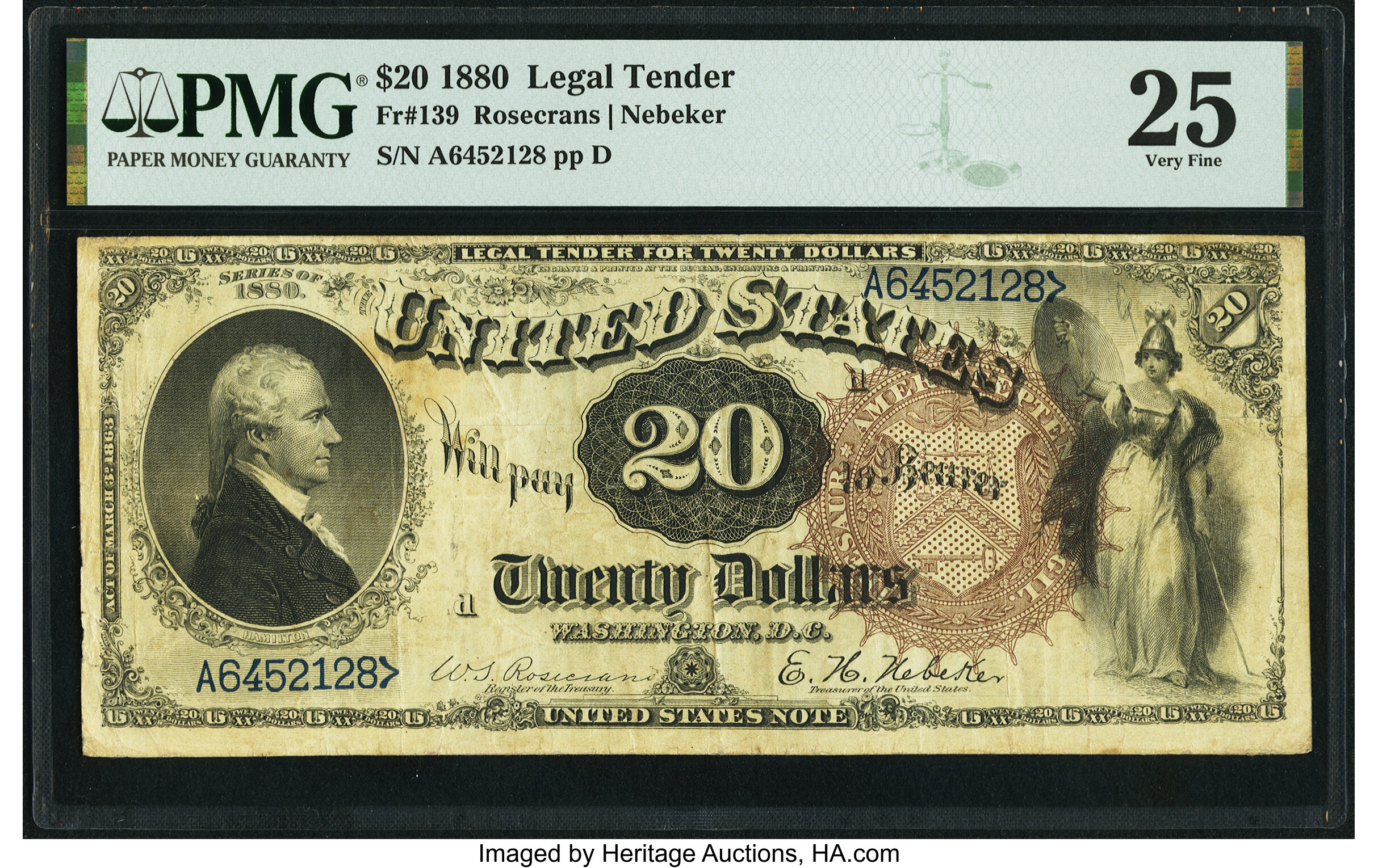 image for: Fr. 139 $20 1880 Legal Tender PMG Very Fine 25....