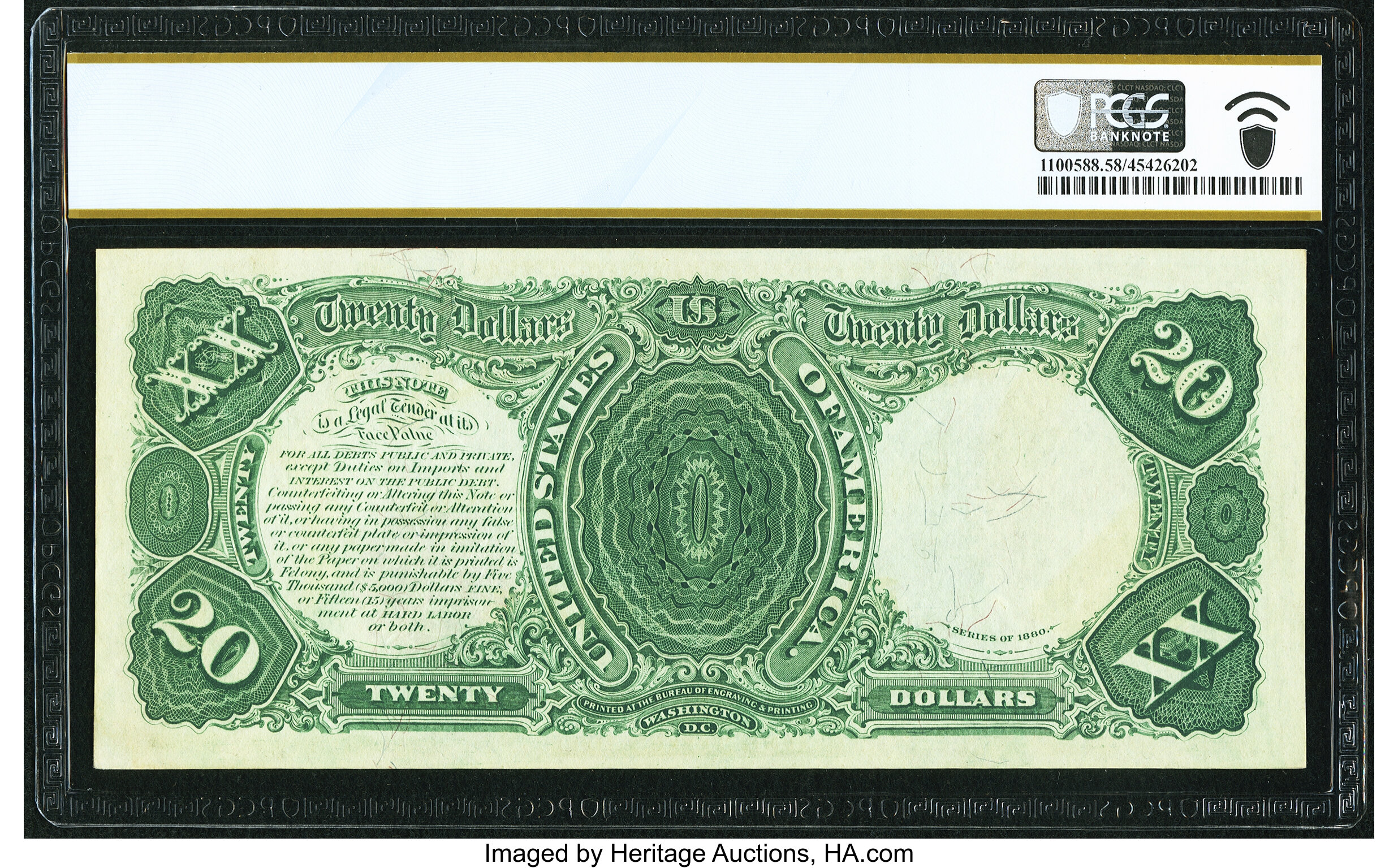 image for: Fr. 140 $20 1880 Legal Tender PCGS Banknote Choice AU 58 PPQ....