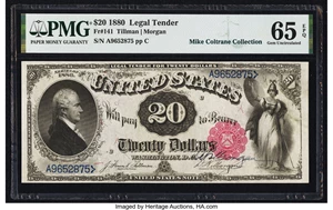 image for: Daniel Morgan Courtesy Autographed Fr. 141 $20 1880 Legal Tender PMG Gem Uncirculated 65 EPQ....