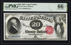 image for: Fr. 142 $20 1880 Legal Tender PMG Gem Uncirculated 66 EPQ....