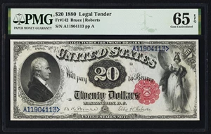 image for: Fr. 142 $20 1880 Legal Tender PMG Gem Uncirculated 65 EPQ....