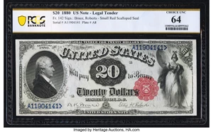 image for: Fr. 142 $20 1880 Legal Tender PCGS Banknote Choice Unc 64....