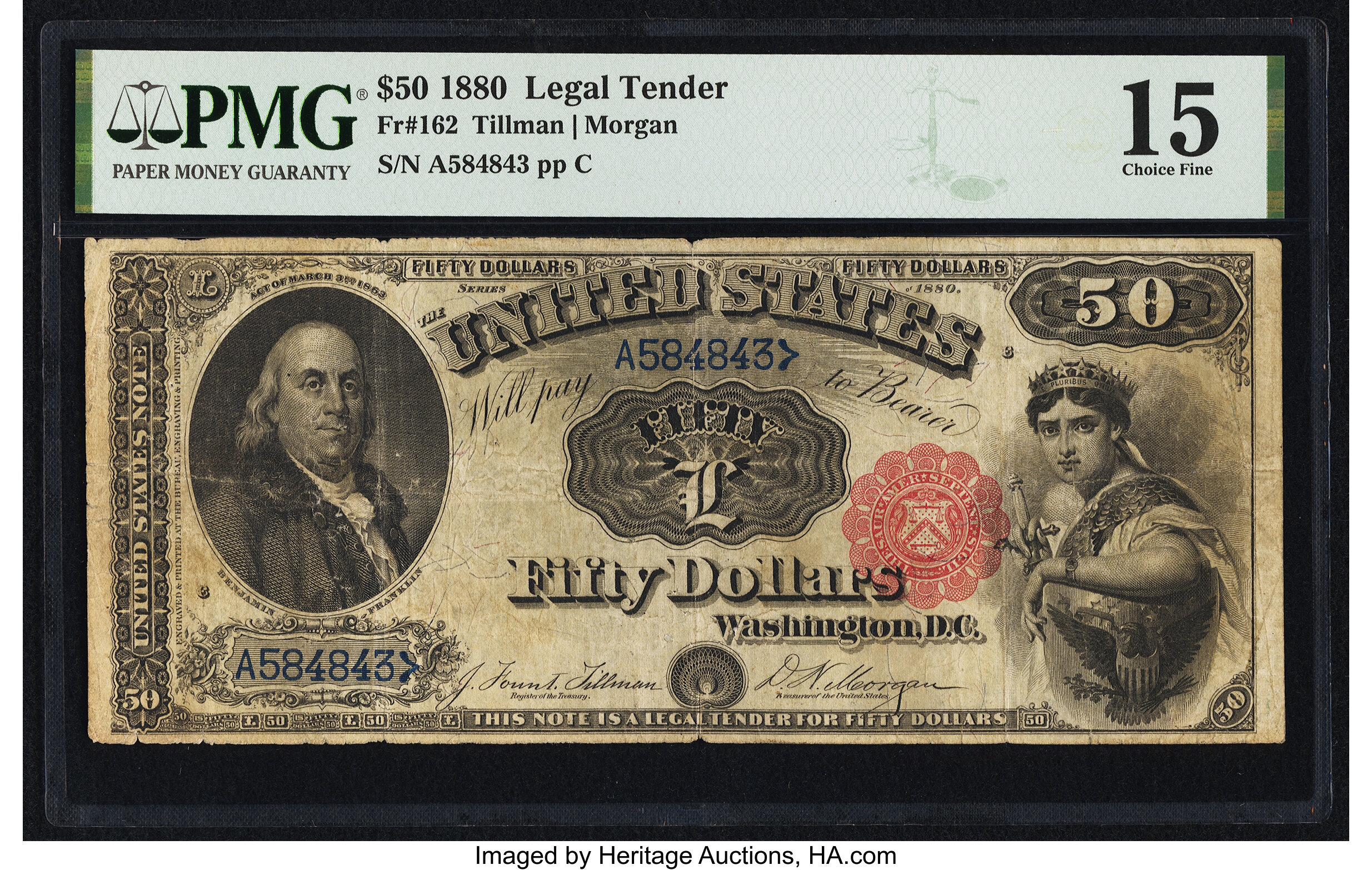 image for: Fr. 162 $50 1880 Legal Tender PMG Choice Fine 15....