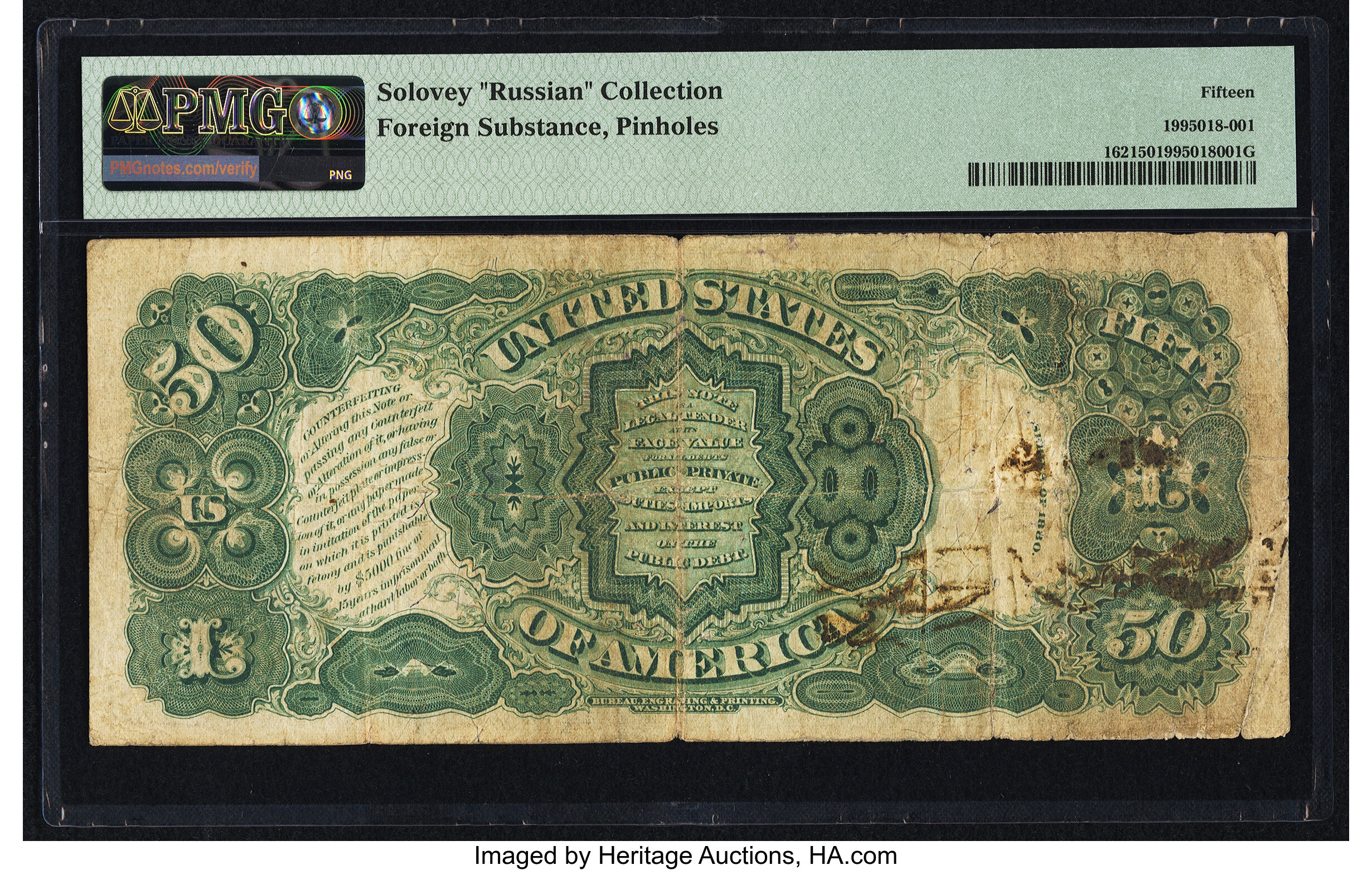 image for: Fr. 162 $50 1880 Legal Tender PMG Choice Fine 15....