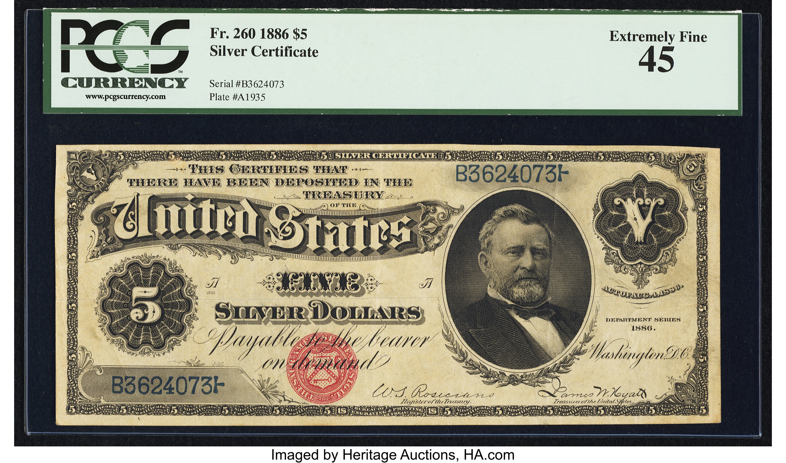 image for: Fr. 260 $5 1886 Silver Certificate PCGS Extremely Fine 45....