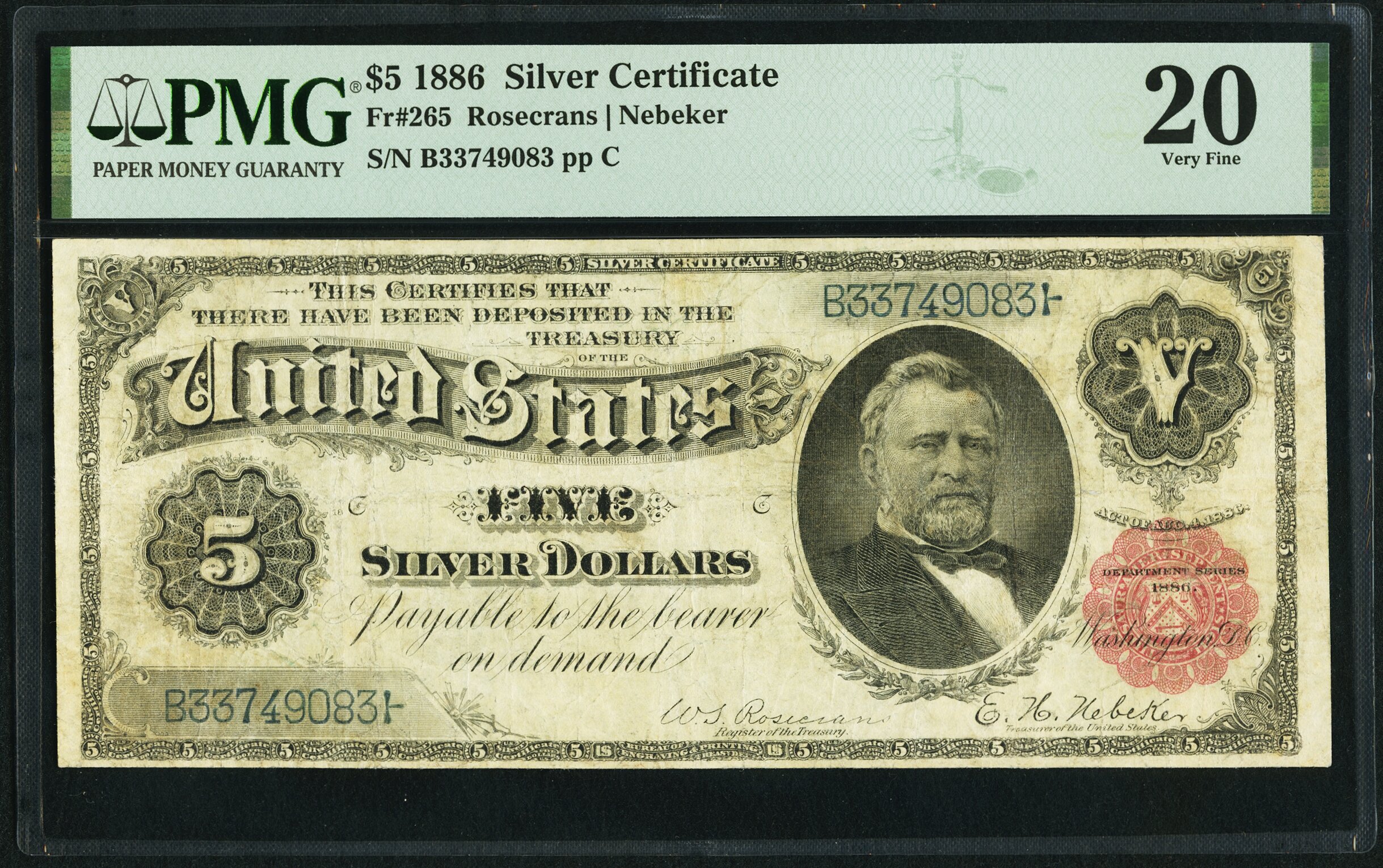 image for: Fr. 265 $5 1886 Silver Certificate PMG Very Fine 20....
