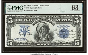 image for: Fr. 271 $5 1899 Silver Certificate PMG Choice Uncirculated 63....