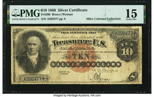 image for: Fr. 290 $10 1880 Silver Certificate PMG Choice Fine 15....