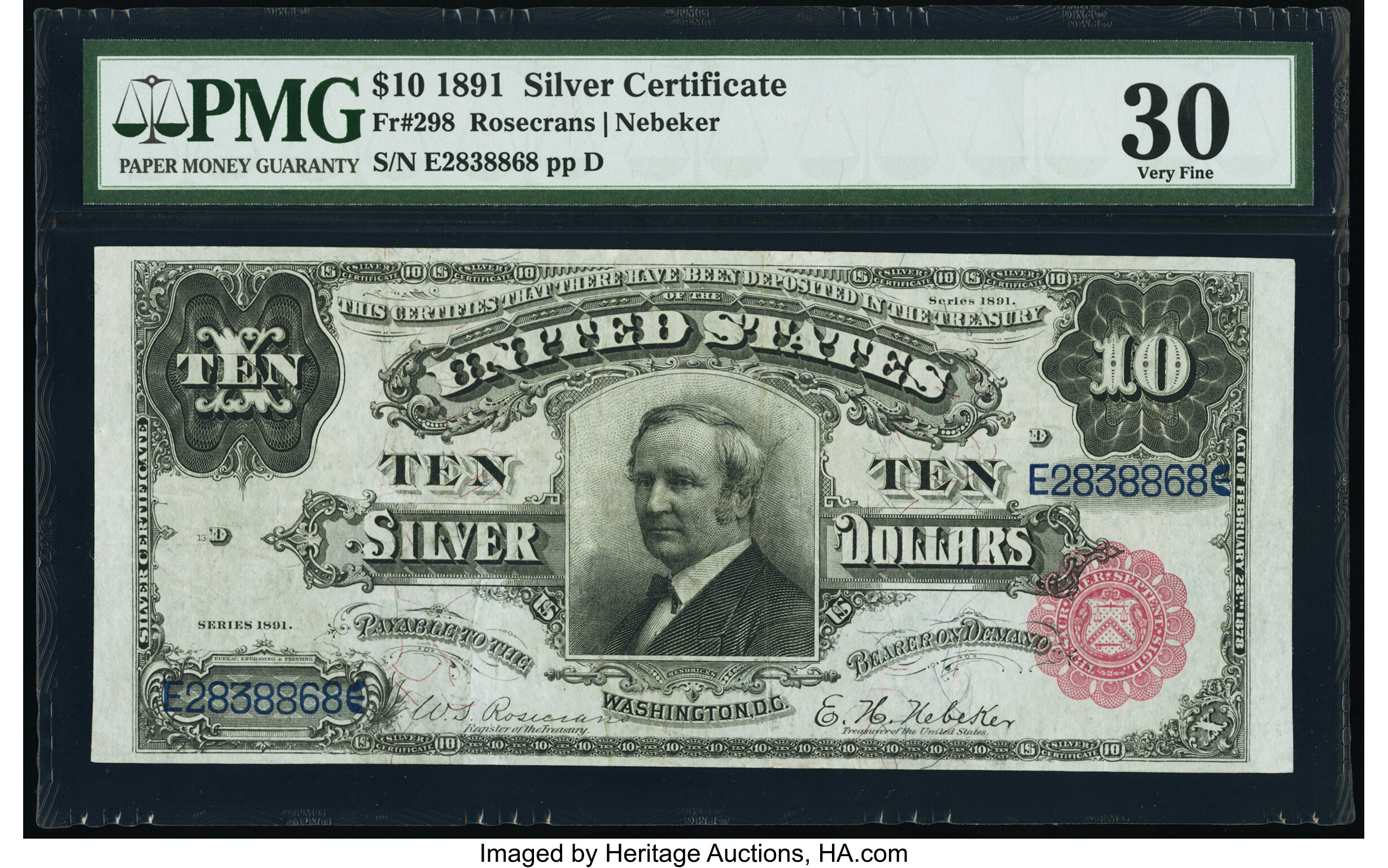 image for: Fr. 298 $10 1891 Silver Certificate PMG Very Fine 30....
