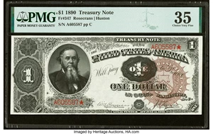 image for: Fr. 347 $1 1890 Treasury Note PMG Choice Very Fine 35....