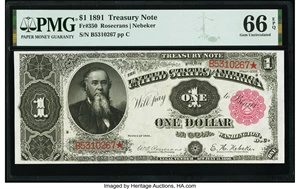 image for: Fr. 350 $1 1891 Treasury Note PMG Gem Uncirculated 66 EPQ....