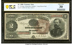 image for: Fr. 354 $2 1890 Treasury Note PCGS Banknote Very Fine 30....