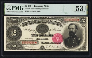 image for: Fr. 356 $2 1891 Treasury Note PMG About Uncirculated 53 EPQ....