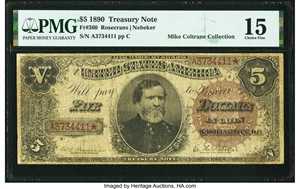 image for: Fr. 360 $5 1890 Treasury Note PMG Choice Fine 15....