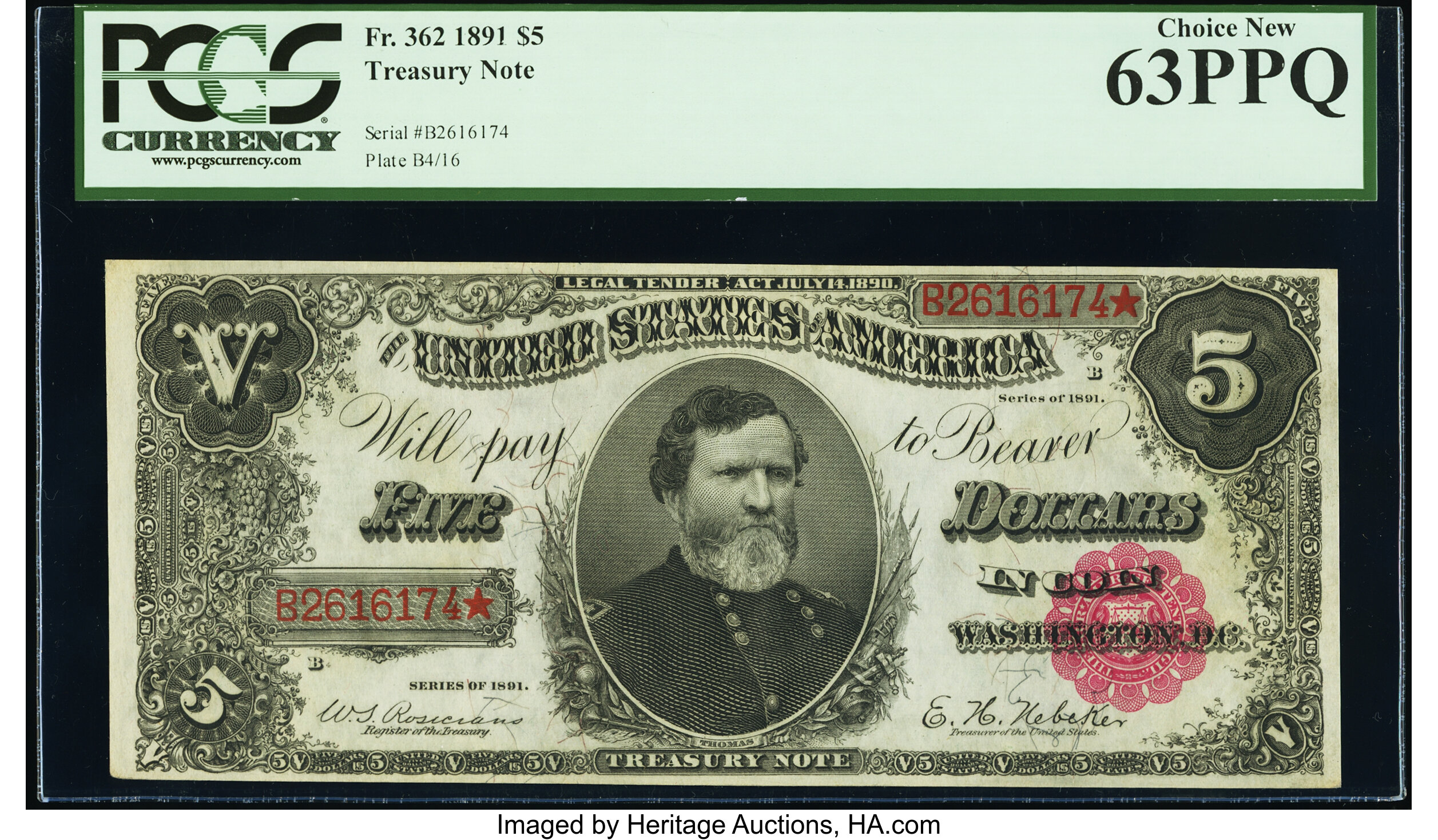 image for: Fr. 362 $5 1891 Treasury Note PCGS Choice New 63PPQ....