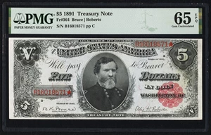 image for: Fr. 364 $5 1891 Treasury Note PMG Gem Uncirculated 65 EPQ....